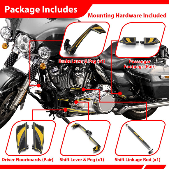 For 2014-2025 Harley Touring Models Motorcycle Brake Shifter Levers Diamond Armor Floorboards Kit - Mofun - 90409002
