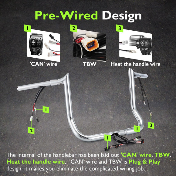 For 2016-2023 Street Glide/Electra Glide/Ultra Limited with Batwing Fairing Models 12" Zero Wire Pulling Pre-wired Bagger Ape Bar-Sharp Handlebar - Mofun - 90101742