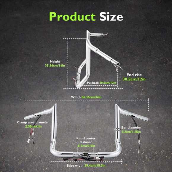 For 2016-2023 Street Glide/Electra Glide/Ultra Limited with Batwing Fairing Models 12" Zero Wire Pulling Pre-wired Bagger Ape Bar-Sharp Handlebar - Mofun - 90101742
