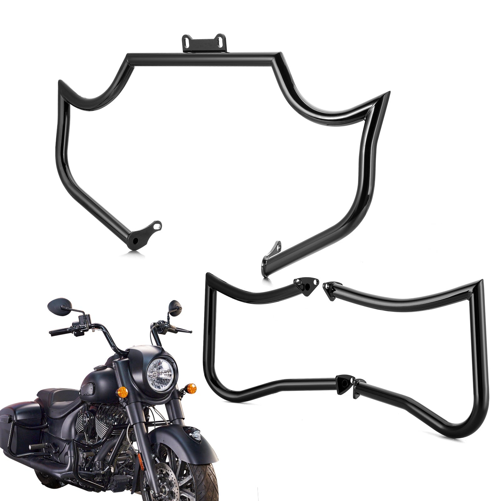 For 2017-2026 Indian Roadmaster/Chieftain/Springfield Gloss Black Front Engine Guard & Rear Crash Bar - Mofun - 90201087
