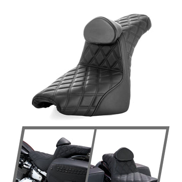 For 2018-2026 Harley Softail Street Bob/ Softail Heritage Classic Black Double Stitching One-Piece 2-Up Seat Driver Passenger Seat with Driver Backrest Cushion Pad - Mofun - 90304016