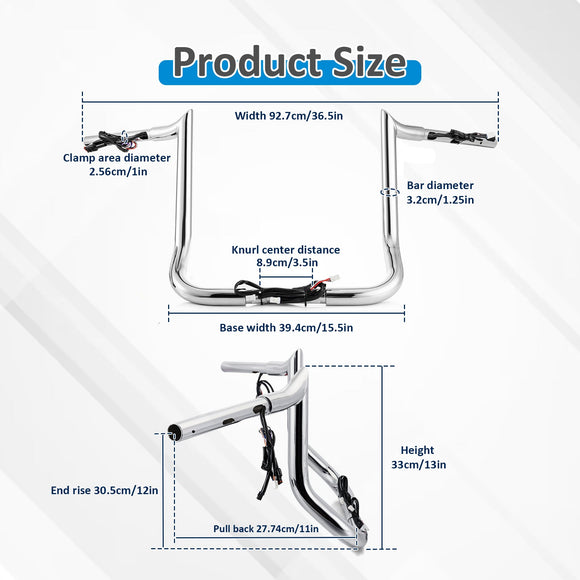 For 2023.5-2026 Harley Street Glide Models 12" Bagger Ape Bar-Sharp Zero Wire Pulling Pre-wired Handlebar - Mofun - 90101784