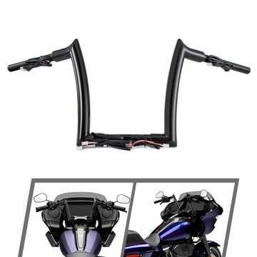 For 2024-2026 Harley Touring Road Glide 10" Gloss Black Zero Wire Pulling Pre-Wired Meathook Ape‑Hanger Handlebar - Mofun - 90101802