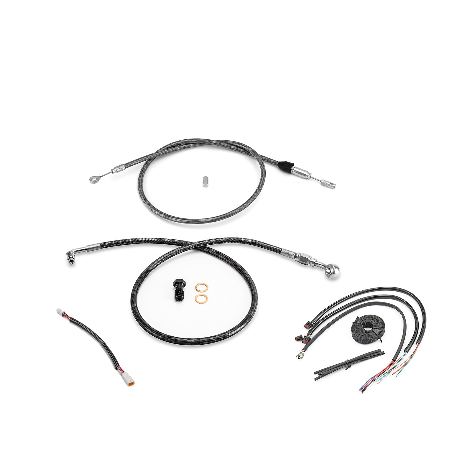 For Harley Softail Fat Bob/Low Rider w/ABS Models Extended Length TBW, ABS Hydraulic Front Brake Line and Clutch Cable Kit (for 12