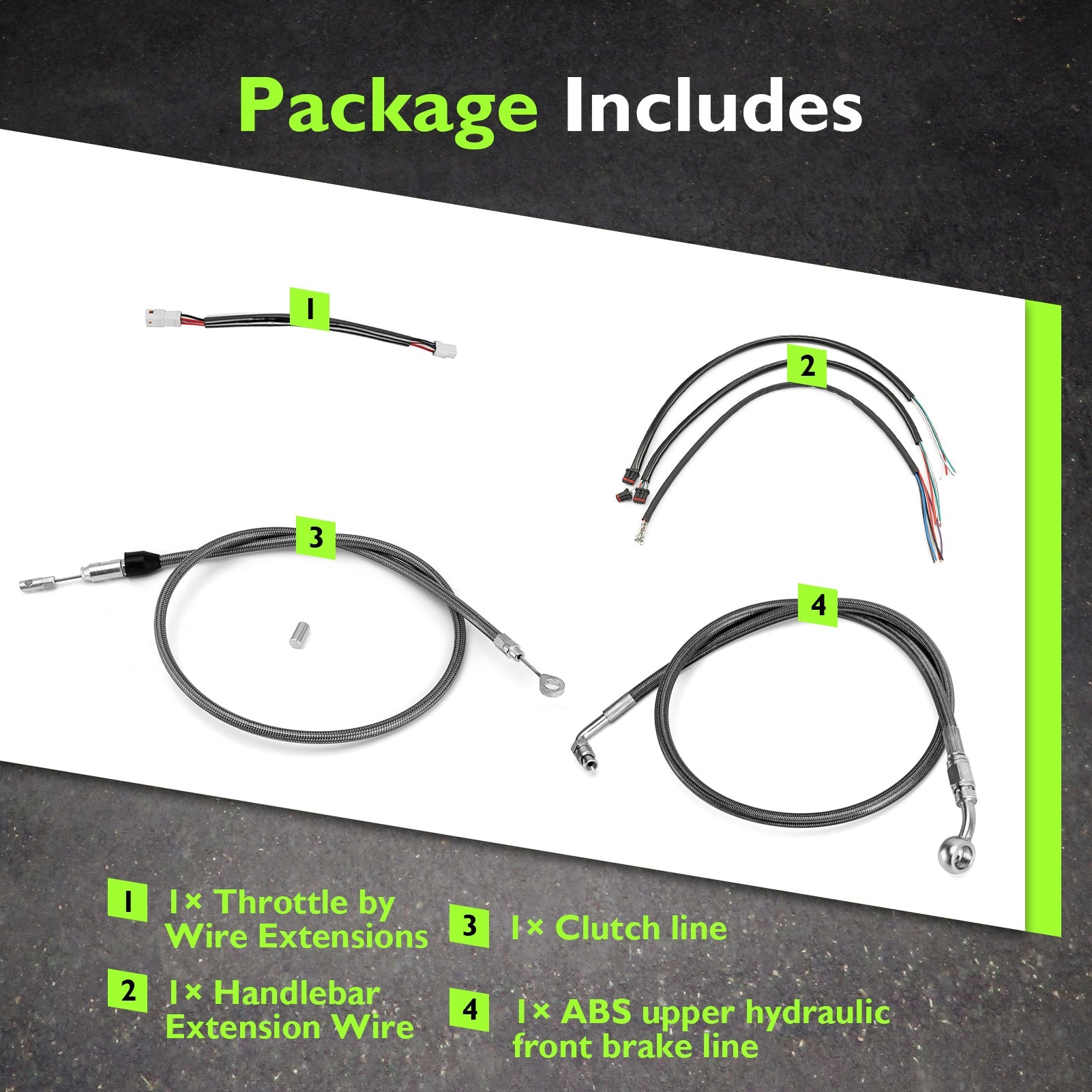 For Harley Softail Fat Bob/Low Rider w/ABS Models Extended Length TBW, ABS Hydraulic Front Brake Line and Clutch Cable Kit (for 16