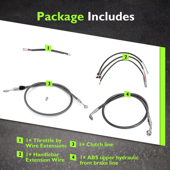 For Harley Softail Fat Bob/Low Rider w/ABS Models Extended Length TBW, ABS Hydraulic Front Brake Line and Clutch Cable Kit (for 16"-18" Handlebar (ABS)) - Mofun - 90109062