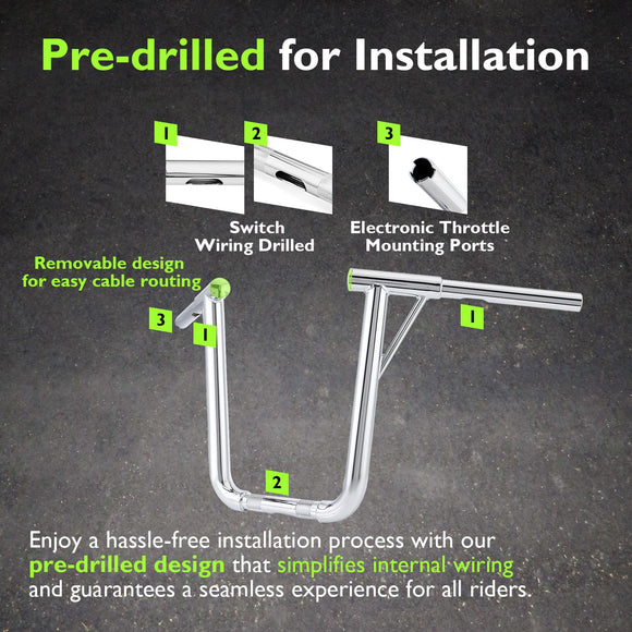 For Harley Sportster/Dyna/Softail/Road Glide/Road King 12" Handlebar Ape Hanger Bar - Mofun - 90101752