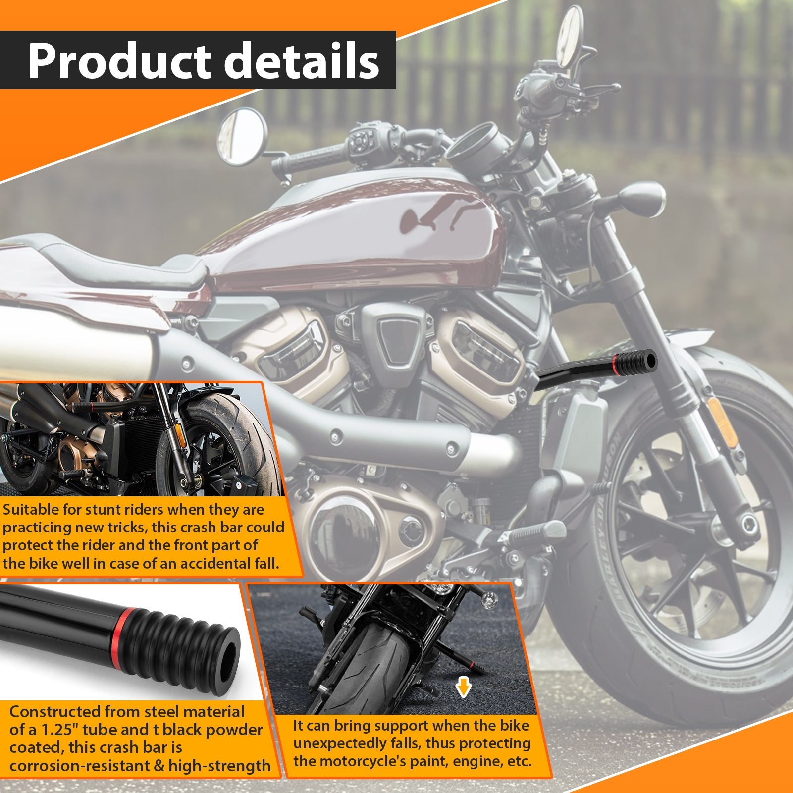 Front Highway Engine Guard Crash Bar for 2021 - Up Harley Sportster RH1250S Nightster RH975 - Mofun - 90201118