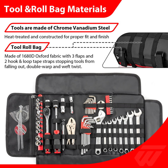 Harley - Davidson 64 Piece Motorcycle Tool Kit with Roll Pouch, Roadside, Travel Wrenches, Ratchet - Mofun - 90902017