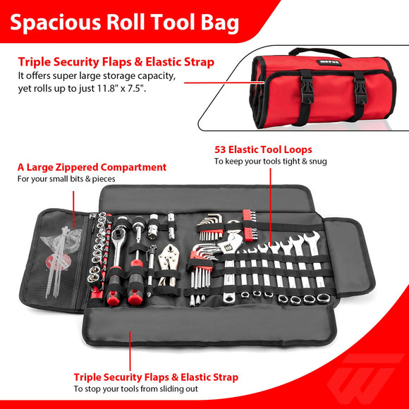 Harley - Davidson 64 Piece Motorcycle Tool Kit with Roll Pouch, Roadside, Travel Wrenches, Ratchet - Mofun - 90902017