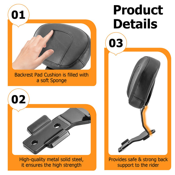 Harley Davidson Softail Slim/ Standard/ Street Bob Gloss Black Metal Solid Steel Driver Backrest - Mofun - 90301020