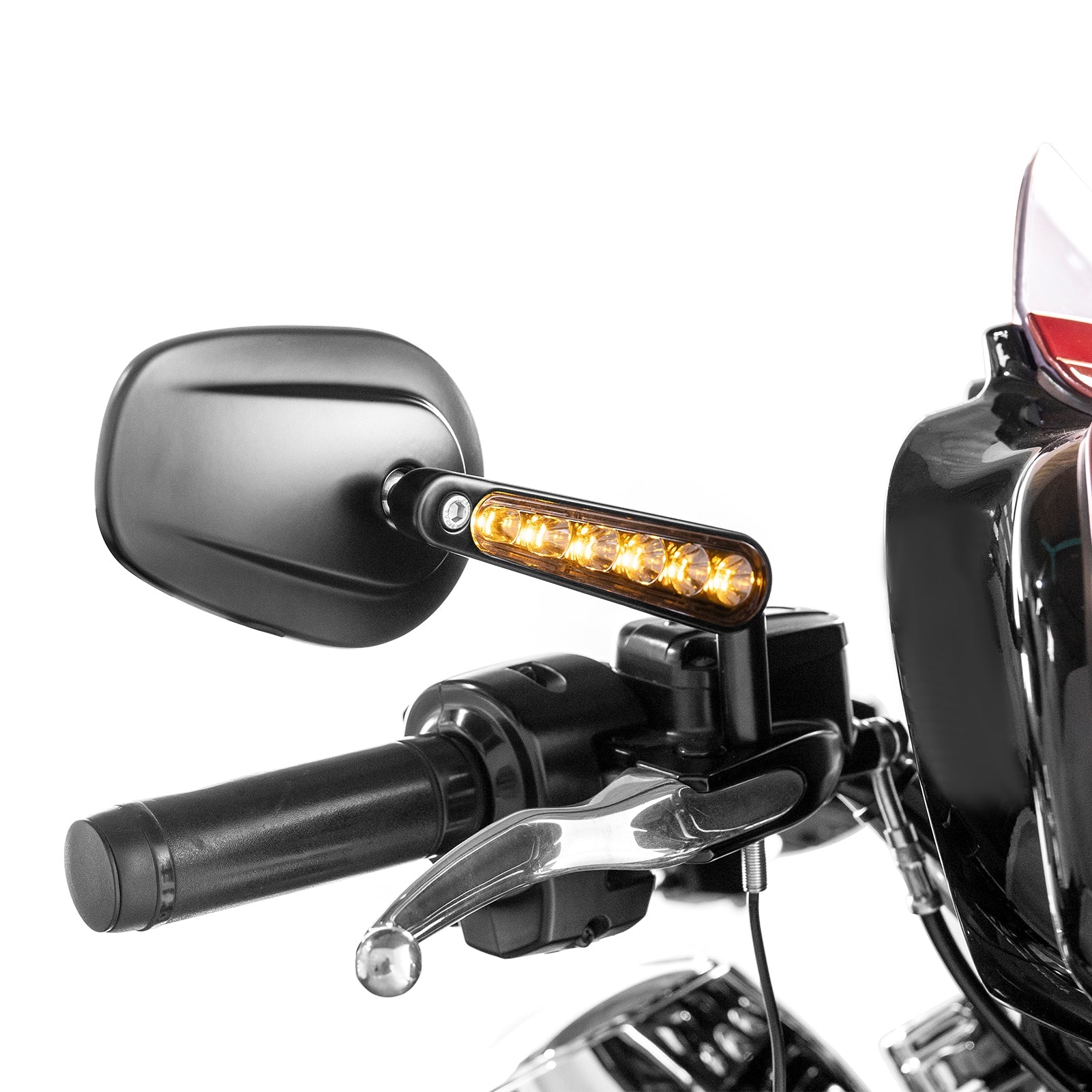 Harley Muscle Rear View Mirrors w/ LED Turn Signal | Black CNC Aluminium - Mofun - 90106027