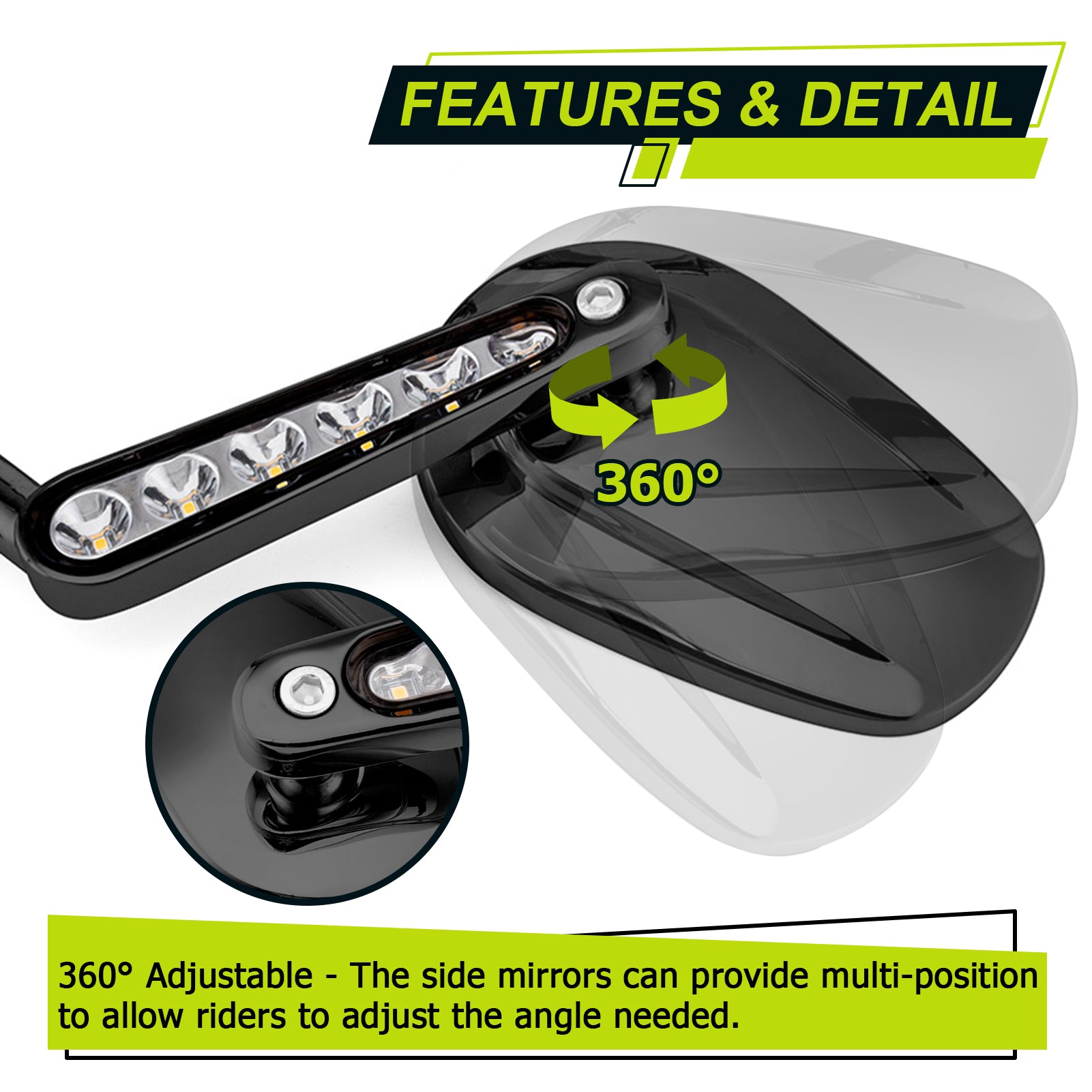 Harley Muscle Rear View Mirrors w/ LED Turn Signal | Black CNC Aluminium - Mofun - 90106027