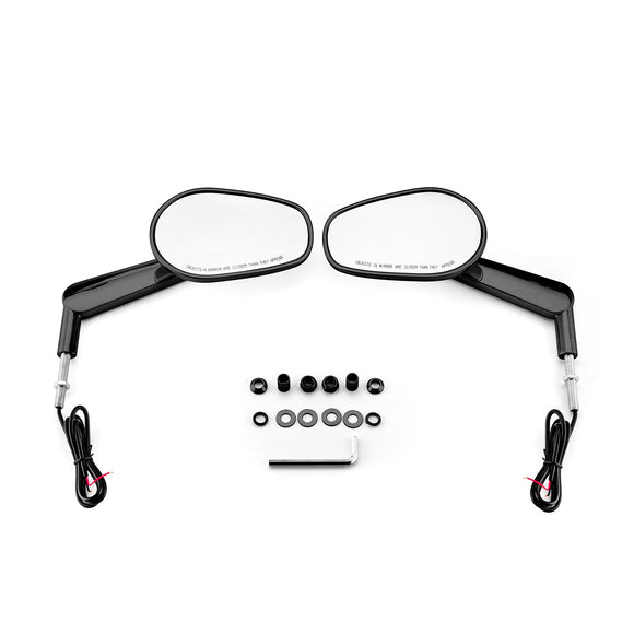 Harley Muscle Rear View Mirrors w/ LED Turn Signal | Black CNC Aluminium - Mofun - 90106027