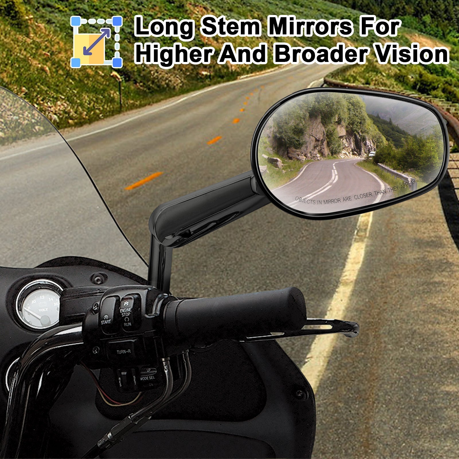 Harley Muscle Rear View Mirrors w/ LED Turn Signal | Black CNC Aluminium - Mofun - 90106027