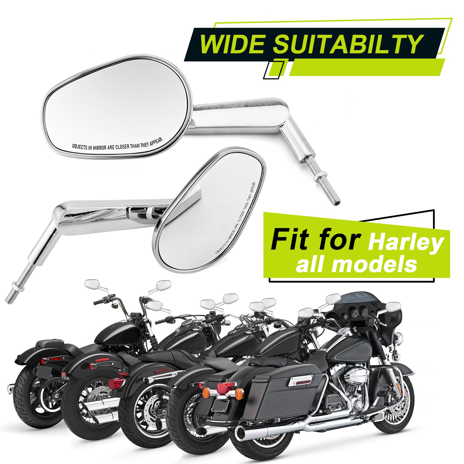 Harley Muscle Rear View Mirrors w/ LED Turn Signal | Chrome CNC Aluminium - Mofun - 90106026