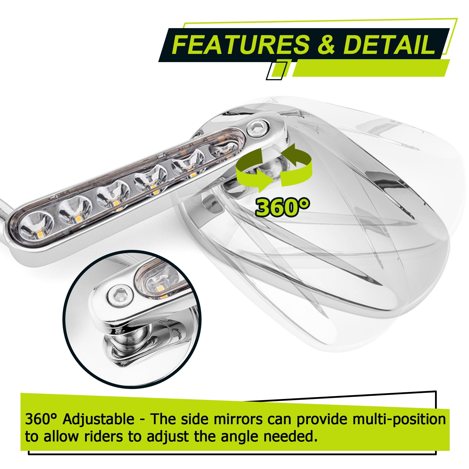 Harley Muscle Rear View Mirrors w/ LED Turn Signal | Chrome CNC Aluminium - Mofun - 90106026