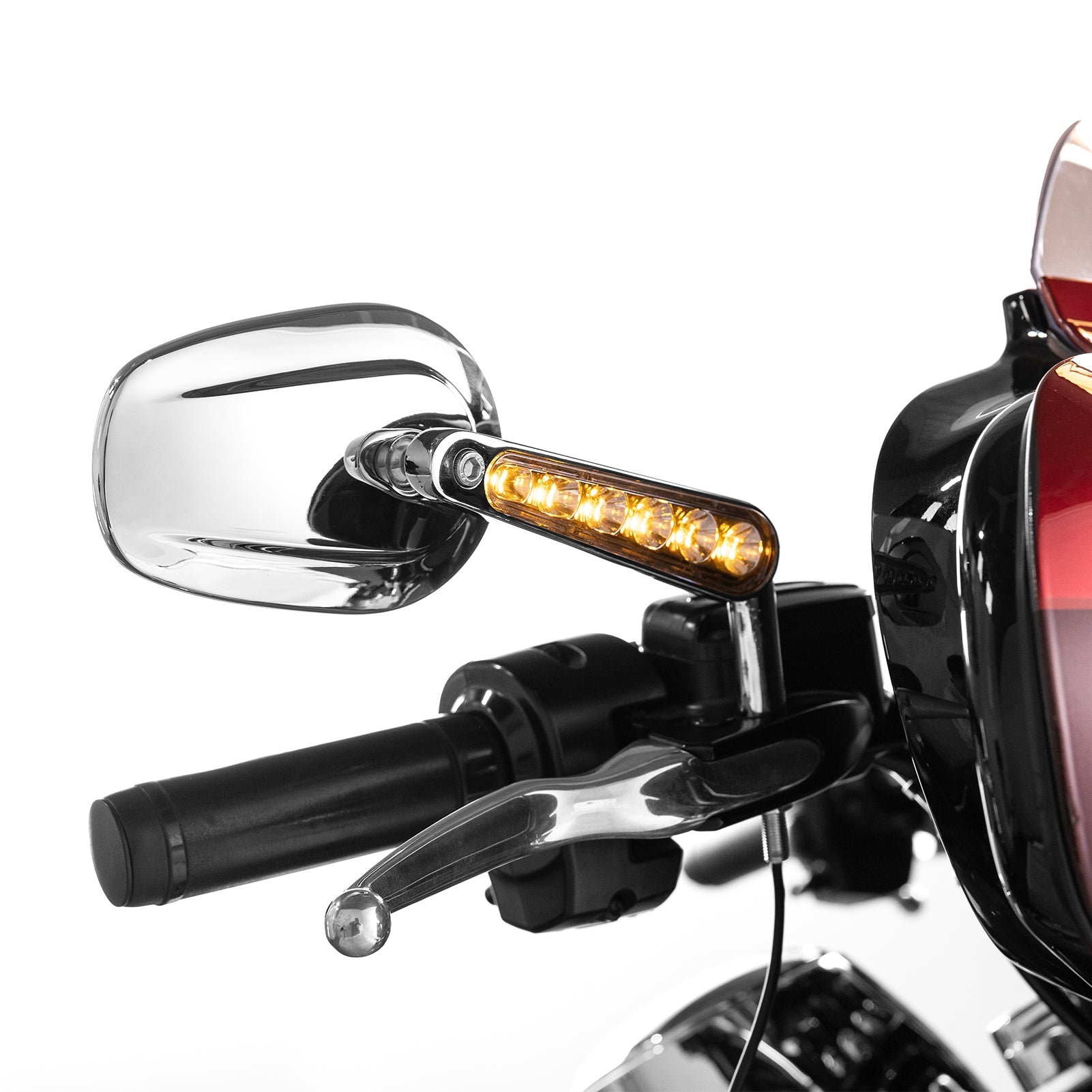 Harley Muscle Rear View Mirrors w/ LED Turn Signal | Chrome CNC Aluminium - Mofun - 90106026