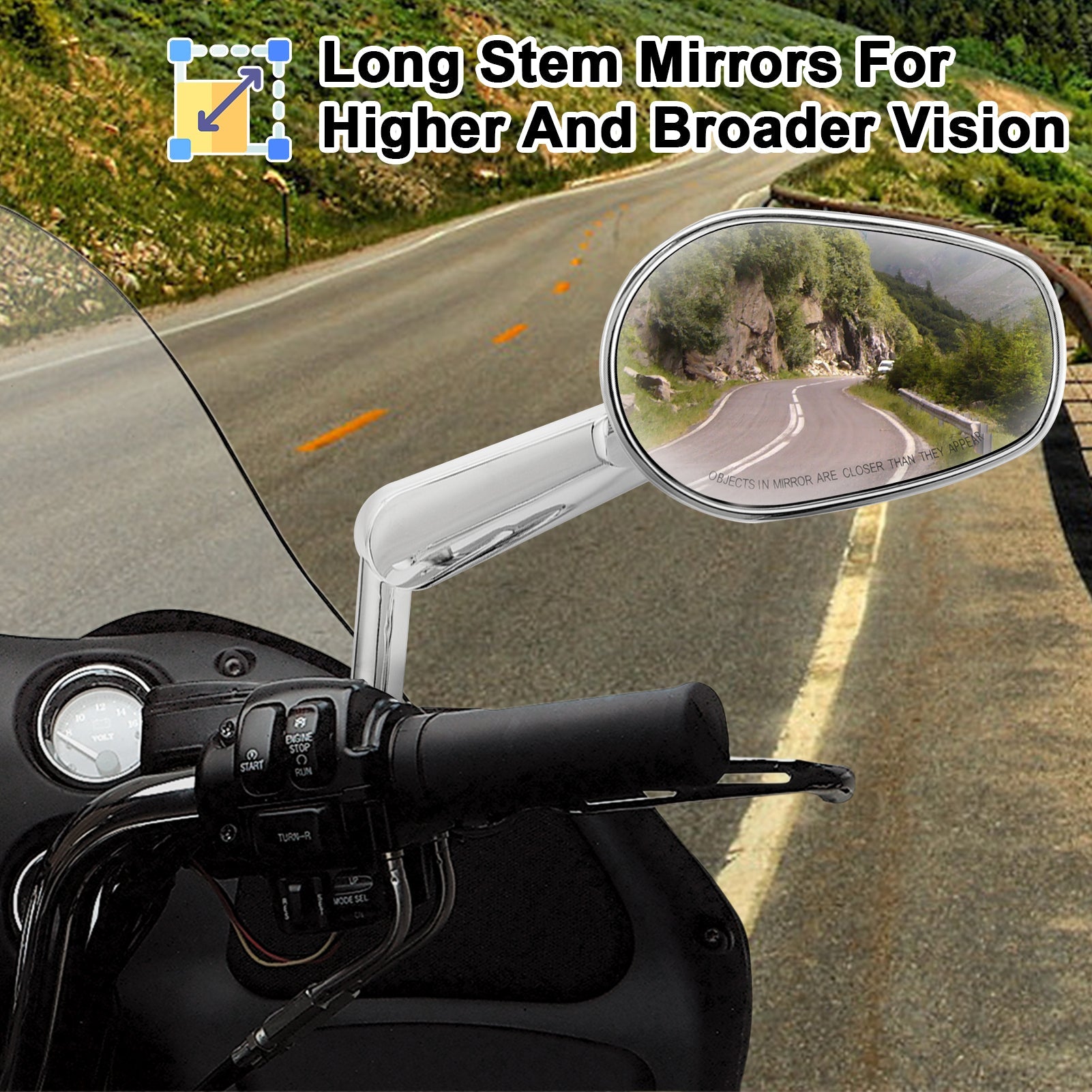 Harley Muscle Rear View Mirrors w/ LED Turn Signal | Chrome CNC Aluminium - Mofun - 90106026