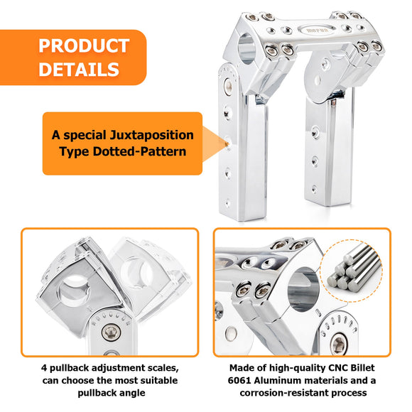 Harley Road Glide Road King Sportster Pull Back Adjustable 6" Height Handlebar Riser - Mofun - 90103413