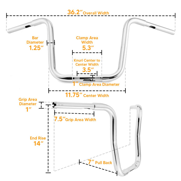 Harley Road Glide Road King Steel Pipe Chrome Rise 14" Handlebar - Mofun - 90101125