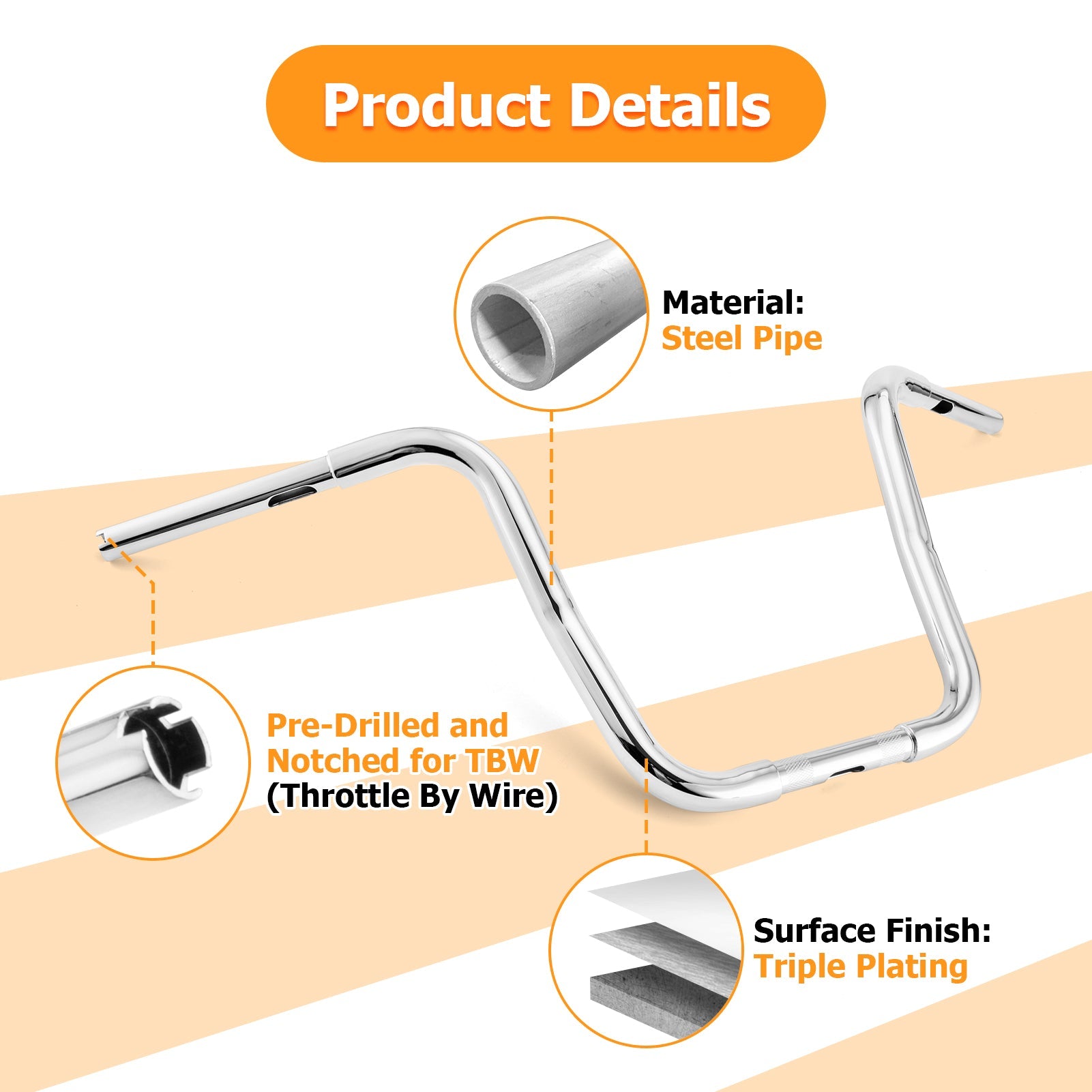 Harley Road Glide Road King Steel Pipe Chrome Rise 14