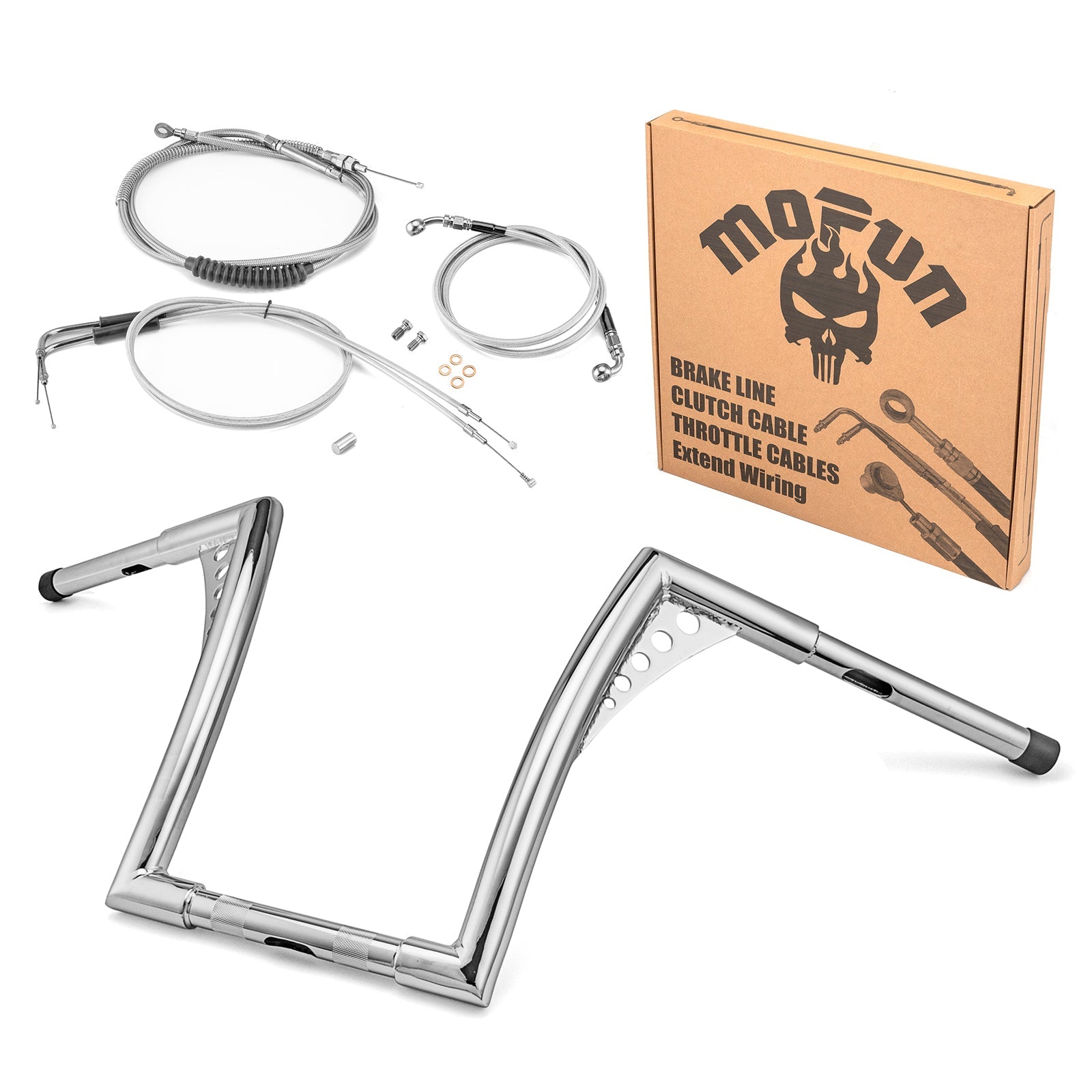 Harley Softail Deluxe/Fat Boy/Rocker 12" Ape Monkey Bar Handlebar with Non - ABS Cable Kit - Mofun - 90101001+90109221