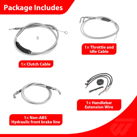 Harley Softail Deluxe/Fat Boy/Rocker Non - ABS Extended Handlebar Throttle and Idle Cable&Clutch Cable&Front Brake Line (for 10" - 12" Handlebar) - Mofun - 90109264