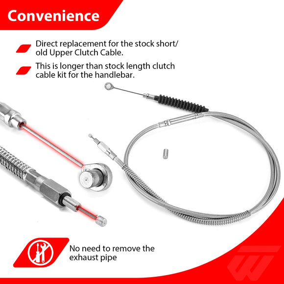 Harley Softail Deluxe/Fat Boy/Rocker Non - ABS Extended Handlebar Throttle and Idle Cable&Clutch Cable&Front Brake Line (for 10" - 12" Handlebar) - Mofun - 90109264
