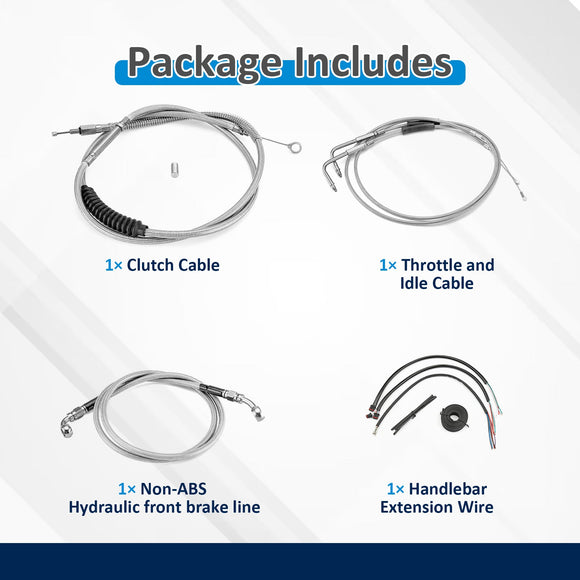 Harley Softail Deluxe/Fat Boy/Rocker Non - ABS Extended Handlebar Throttle and Idle Cable&Clutch Cable&Front Brake Line (for 12" - 14" Handlebar) - Mofun - 90109266