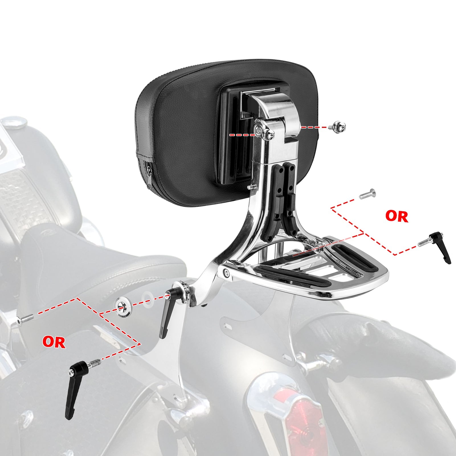 Harley Softail FLST FLSTC FLSTS FLSTSC Chrome Multi - Purpose Adjustable Backrest Kit - Mofun - 90302150