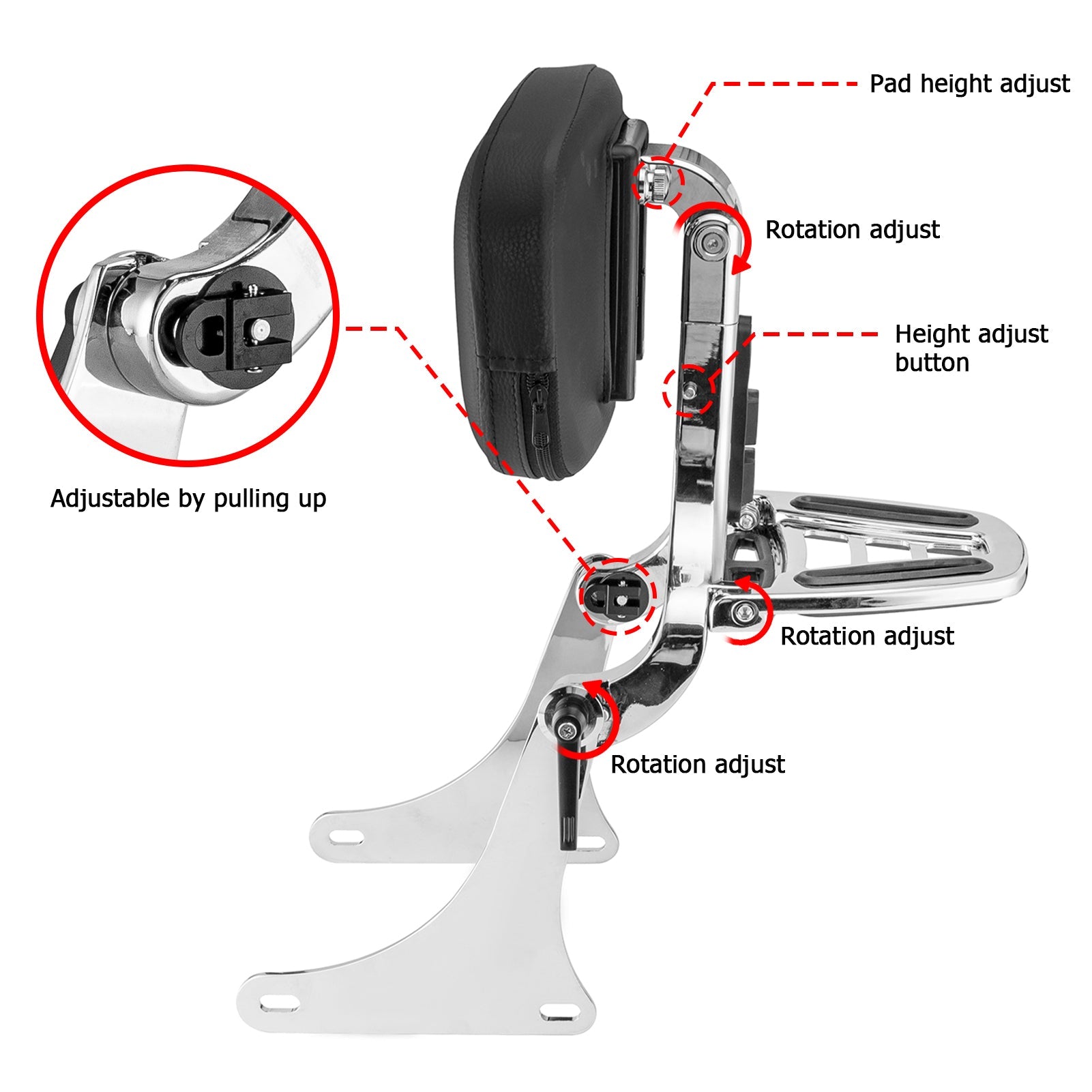 Harley Softail FLST FLSTC FLSTS FLSTSC Chrome Multi - Purpose Adjustable Backrest Kit - Mofun - 90302150