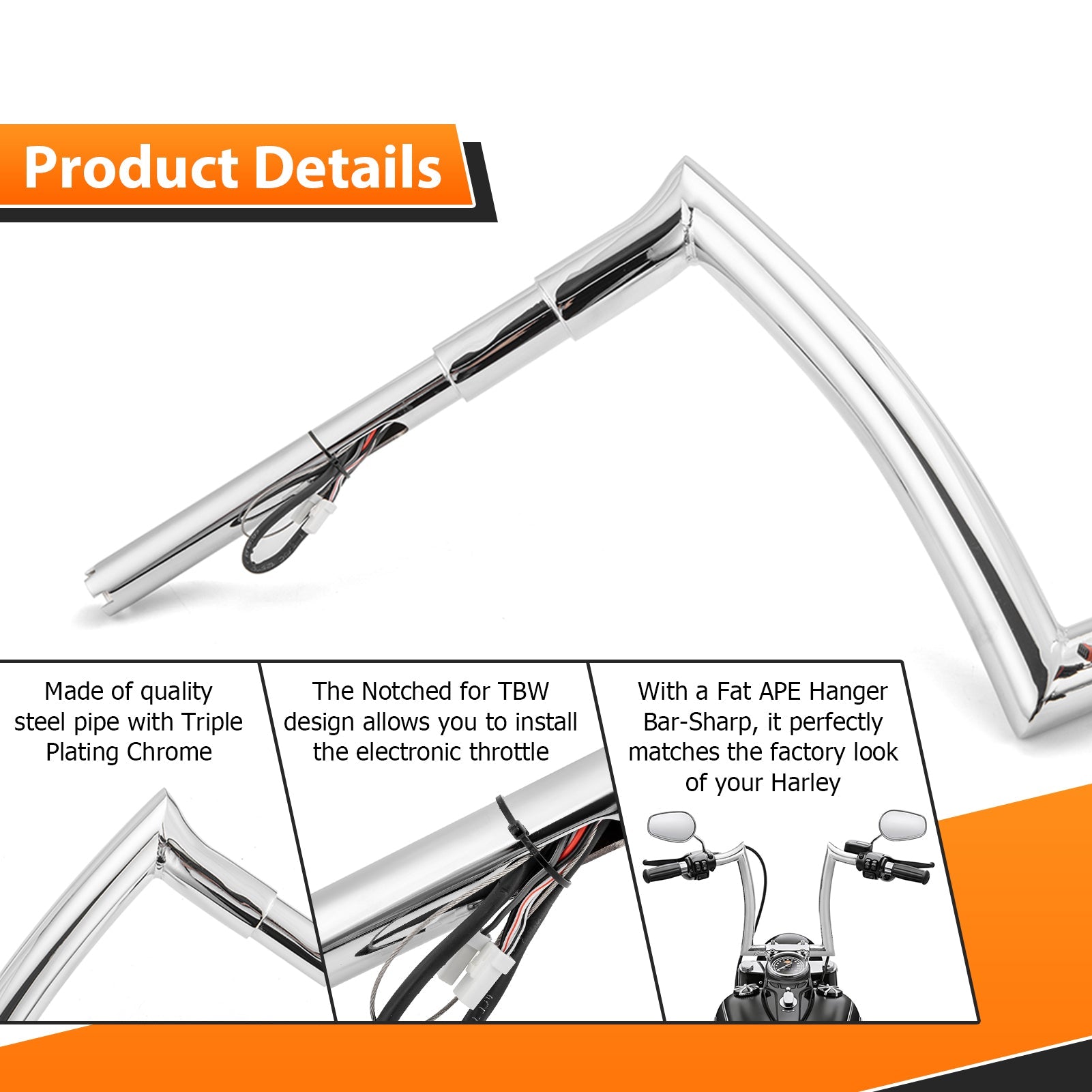 Harley Softail/Sportster/Touring Road King 12" Rise 1" Diameter Pre - wired Handlebar Horn Style Ape Bar - Mofun - 90101651