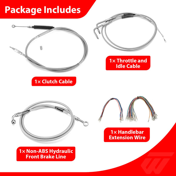 Harley Sportster XL883L / XL 1200N Non - ABS Extended Length Throttle and Idle Cable, Non - ABS Hydraulic Front Brake Line and Clutch Cable Kit (for 12" - 14" Handlebar) - Mofun - 90109274