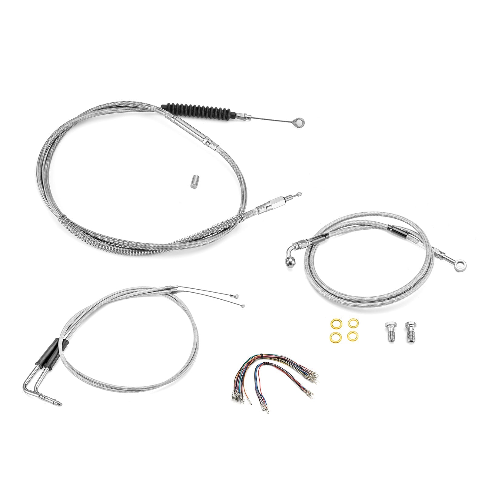 Harley Sportster XL883L / XL 1200N Non - ABS Extended Length Throttle and Idle Cable, Non - ABS Hydraulic Front Brake Line and Clutch Cable Kit (for 12