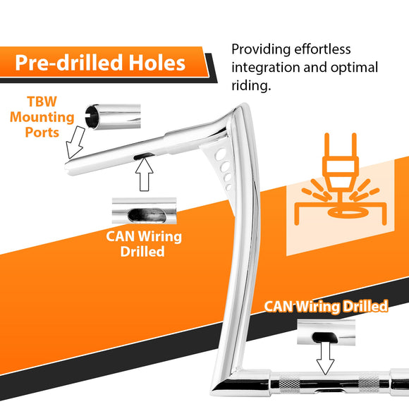 Harley Touring Sportster Softail Dyna Road King Road Glide 14" APE Hanger Bar - Sharp Handlebar - Mofun - 90101553