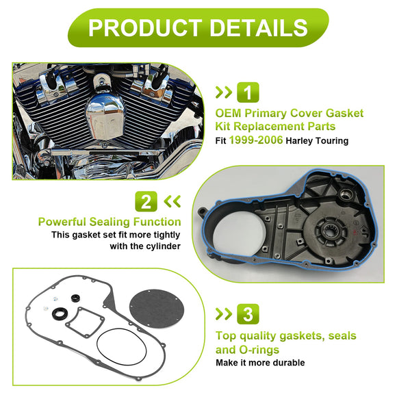 Harley Touring w/ Twin Cam Engine Electra Glide Road King Primary Cover Gasket Kit - Mofun - 90510003
