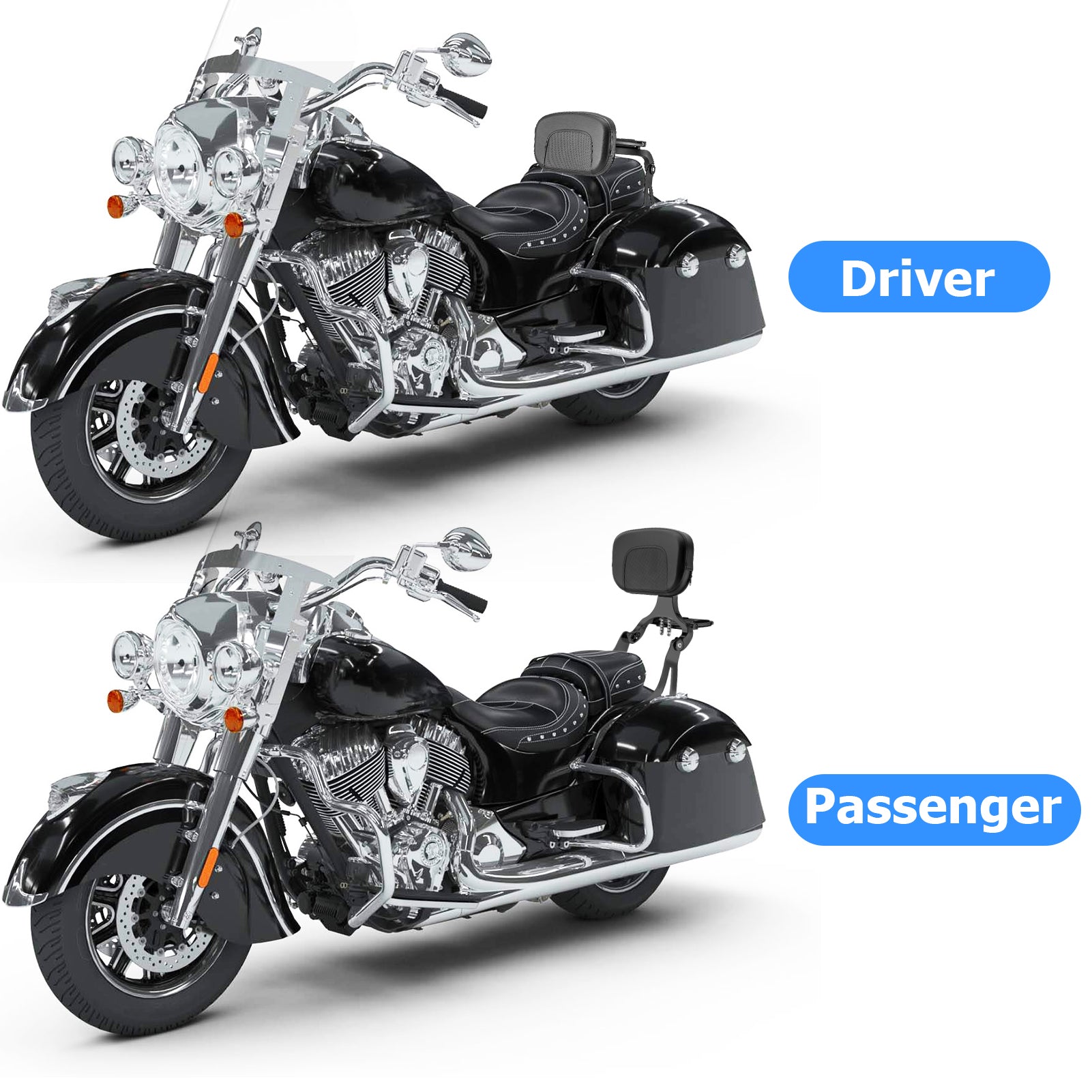 Indian Hard Saddlebag 2014 - 2025 Models Matte Black Multi - Purpose Adjustable Passenger Driver Backrest - Mofun - 90302145