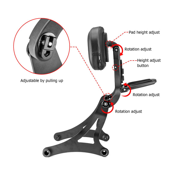Indian Hard Saddlebag 2014 - 2025 Models Matte Black Multi - Purpose Adjustable Passenger Driver Backrest - Mofun - 90302145