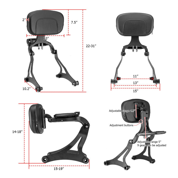 Indian Hard Saddlebag 2014 - 2025 Models Matte Black Multi - Purpose Adjustable Passenger Driver Backrest - Mofun - 90302145