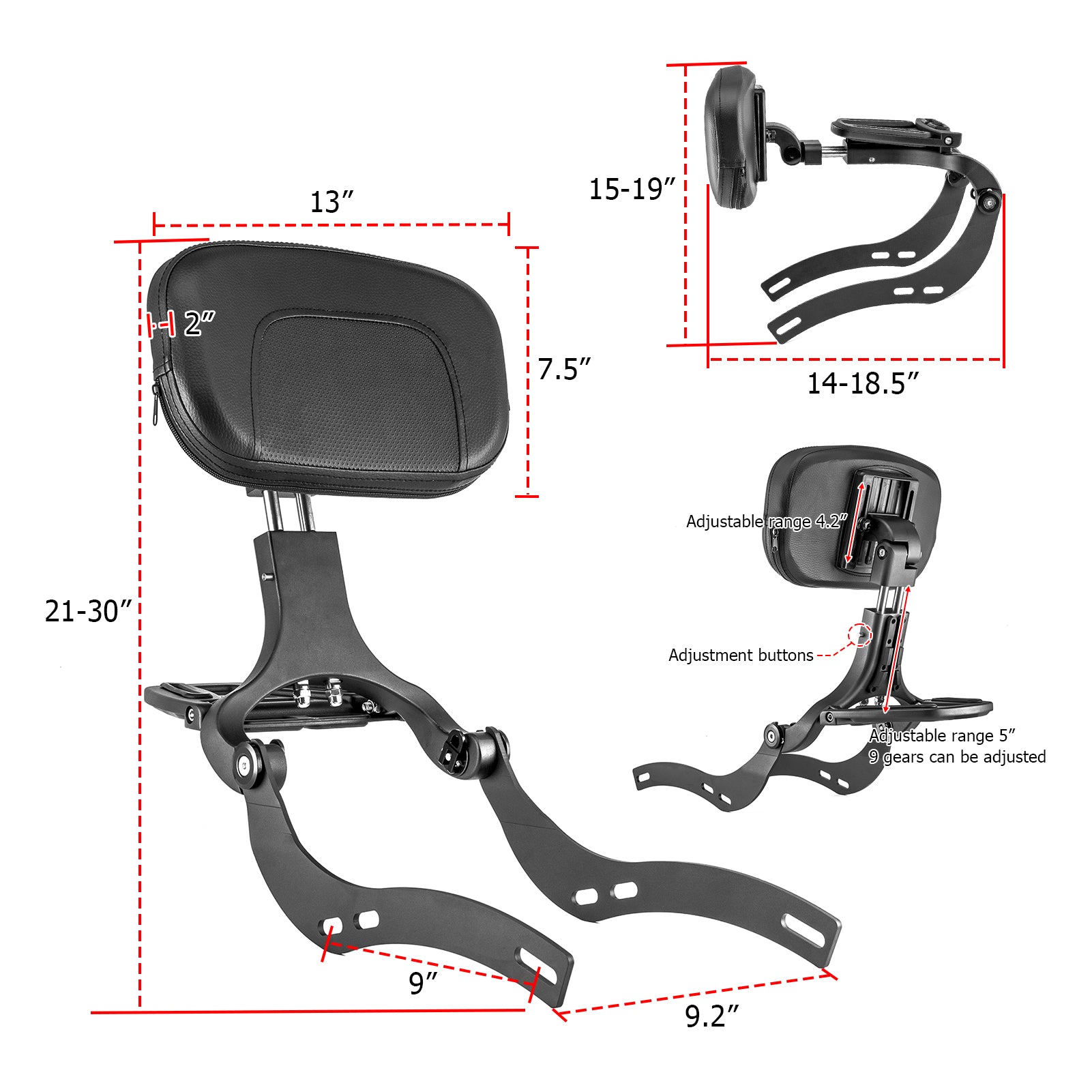 Indian Scout Bobber Steel & Aluminum Multi Purpose Adjustable Passenger Driver Backrest - Mofun - 90302143