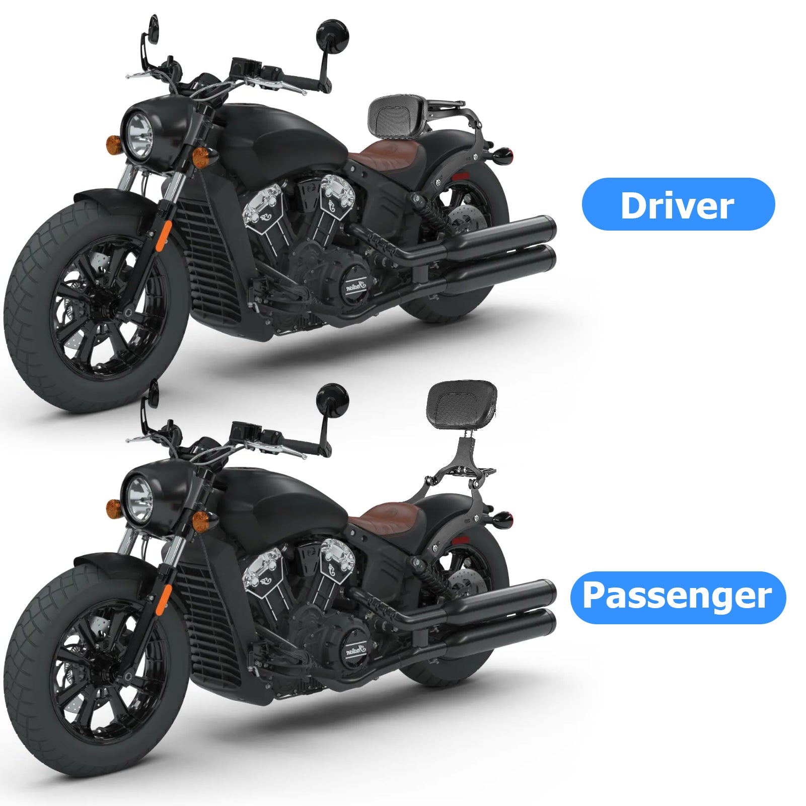 Indian Scout Bobber Steel & Aluminum Multi Purpose Adjustable Passenger Driver Backrest - Mofun - 90302143