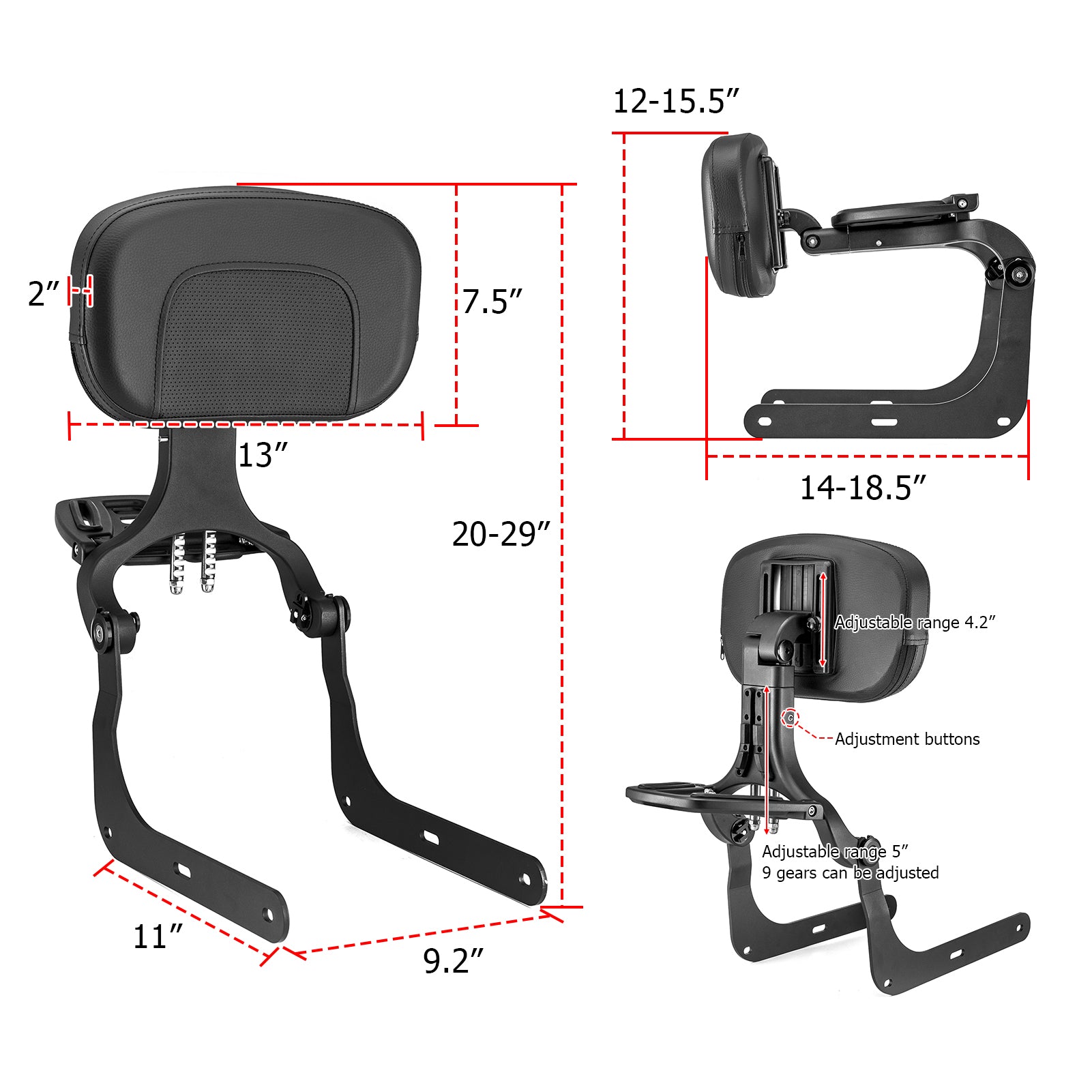 Indian Scout Sixty ABS Multi Purpose Adjustable Passenger Driver Backrest - Mofun - 90302142