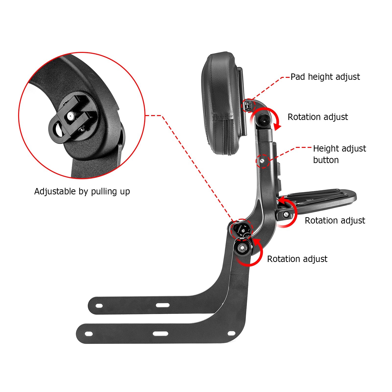 Indian Scout Sixty ABS Multi Purpose Adjustable Passenger Driver Backrest - Mofun - 90302142