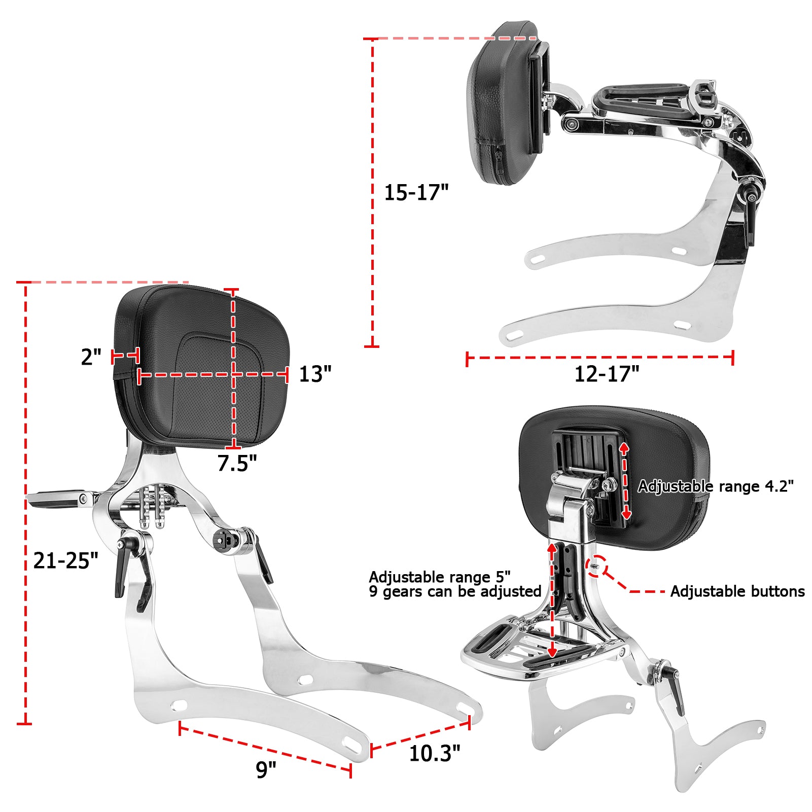 Kawasaki Vulcan 900 2000 Chrome Multi - Function Foldable Passenger Driver Backrest Sissy Bar - Mofun - 90302165