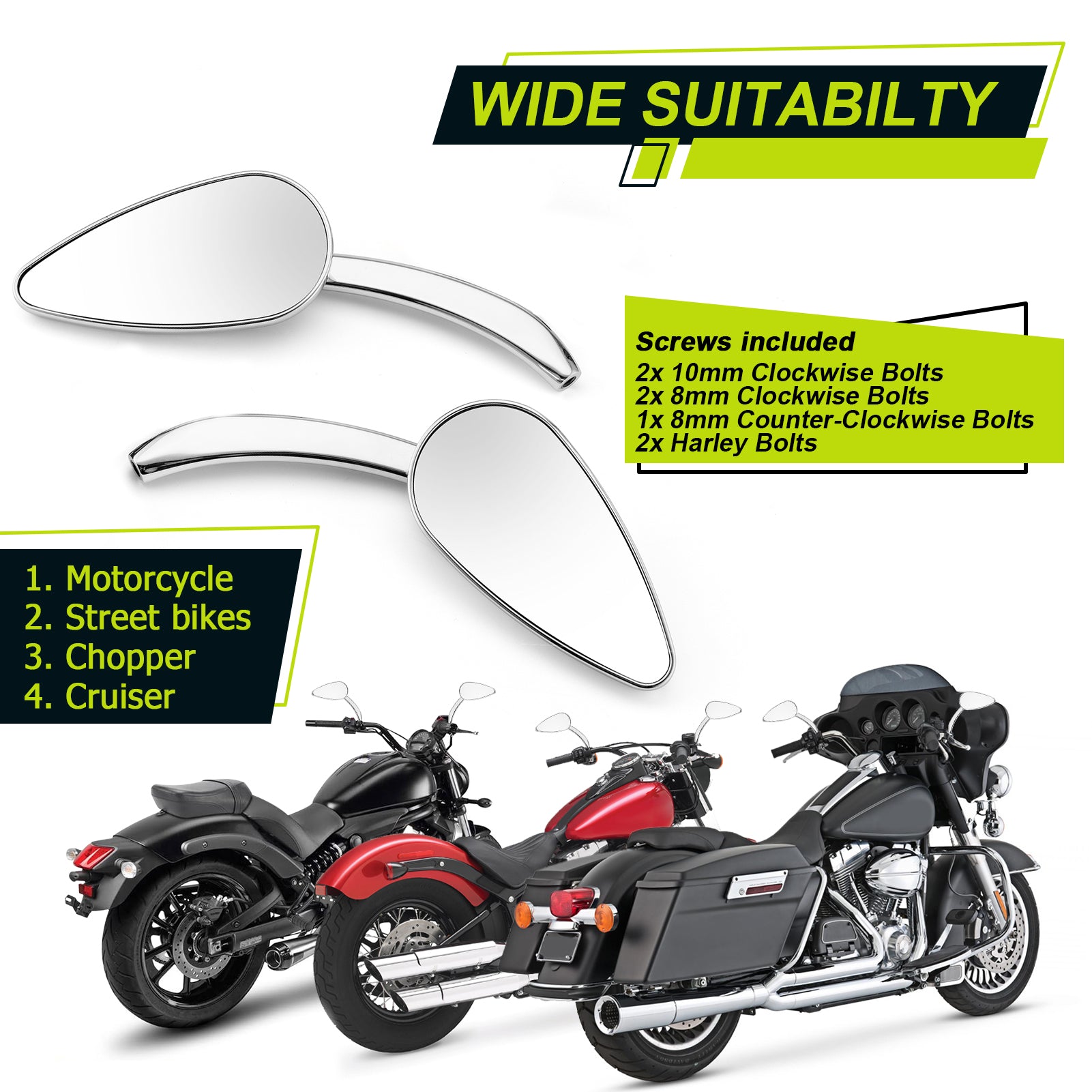 Motorcycle Rearview Mirrors for Most Harley Touring Sportster Dyna Softail Model - Mofun - 90106025