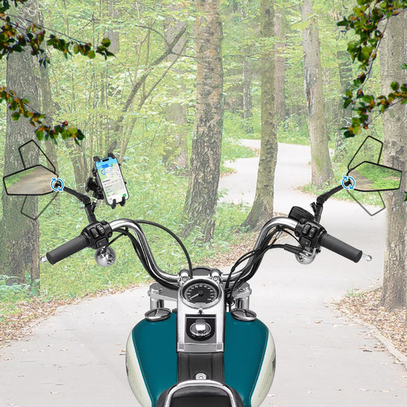 Multi - Angle Adjustable Motorcycle Mirrors with Phone Holder for Harley Davidson 1984 - later Models - Mofun - 90106035