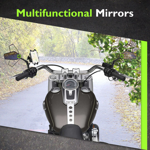 Multi - Angle Adjustable Motorcycle Mirrors with Phone Holder for Harley Davidson 1984 - later Models - Mofun - 90106035