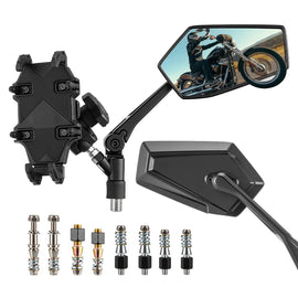 Multi - Angle Adjustable Motorcycle Mirrors with Phone Holder for Harley Davidson 1984 - later Models - Mofun - 90106035