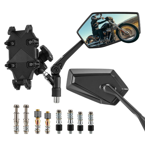 Multi - Angle Adjustable Motorcycle Mirrors with Phone Holder for Harley Davidson 1984 - later Models - Mofun - 90106035
